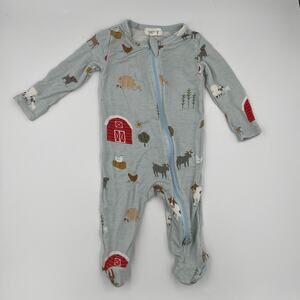 Angel Dear Farm Animals Footie Bamboo Blue 0-3 Months